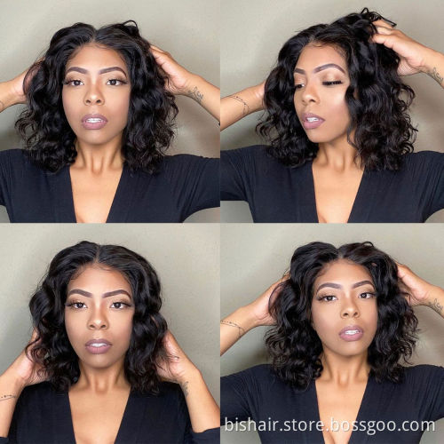BIS Short 4x4 Frontal Lace Body Wave Bob Wigs With Brazilian 150 Density Transparent Lace Closure Wigs Hair For Black Woman